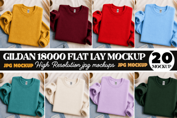 Download Gildan 18000 Flat Lay Sweatshirt Mockups - Flat lay Collection