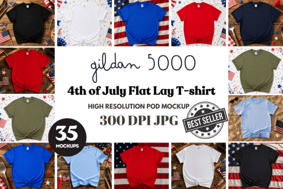Download Gildan 5000 4th of July Flat Lay Mockups - Flat lay Collection