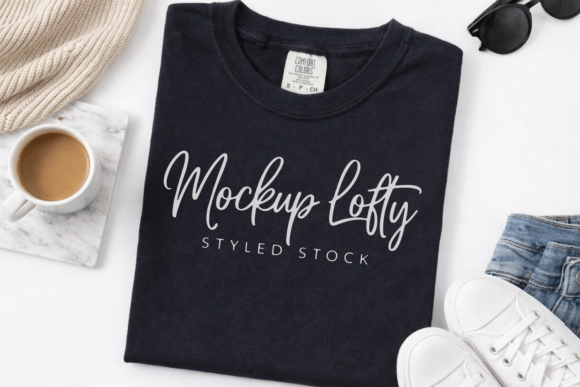 Download C1717 Black Flat Lay T-shirt Mockup - Flat lay Collection