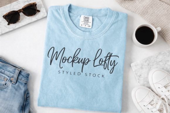 Download C1717 Chambray Flat Lay T-shirt Mockup - Flat lay Collection